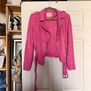 Vibrant Pink Suede Moto Jacket